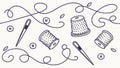Sewing Kit with Thimble, Needle, and Thread Pattern, vector design Generative AI Royalty Free Stock Photo