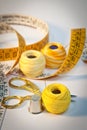 Sewing kit in yellow, portrait Royalty Free Stock Photo