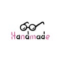 Glasses and Handmade Icon. Pink, black and white logo. Hand drawn icons collection. Vector illustration.