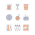 Sewing and knitting icons. Vector line set Royalty Free Stock Photo