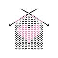 Knitted Pink Heart Icon. Black and white logo. Hand drawn icons collection. Vector illustration.