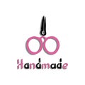 Scissors and Hand Made. Pink, black and white logo. Hand drawn icons collection. Vector illustration. Royalty Free Stock Photo