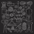 Sewing line doodles icons hand made vector set