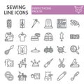 Sewing line icon set, tailor symbols collection, vector sketches, logo illustrations, dressmaking signs linear Royalty Free Stock Photo