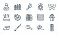sewing line icons. linear set. quality vector line set such as thread, measuring tape, iron, measuring tape, cutter, pincushion,