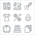 sewing line icons. linear set. quality vector line set such as fabrics, thimble, shirt, drop, buttons, dressmaker, sewing, sewing Royalty Free Stock Photo