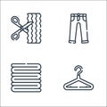 Sewing line icons. linear set. quality vector line set such as hanger, fabric, trousers