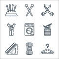 sewing line icons. linear set. quality vector line set such as hanger, thread, ruler, weave, washing machine, scissors, pins Royalty Free Stock Photo