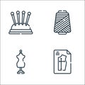 sewing line icons. linear set. quality vector line set such as pattern, mannequin, thread