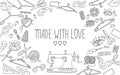 Sewing line tools background made with love vector