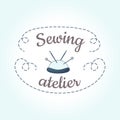 Sewing logo template with needle and stitch.