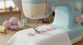 Sewing machine in action on fabric Royalty Free Stock Photo