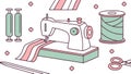Sewing machine with fabric and tools, creative tailoring and crafts vector, vector design Generative AI Royalty Free Stock Photo