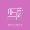 Sewing machine flat line icon, logo. Vector illustration of tailor supplies for hand made shop or dressmaking service