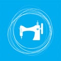 Sewing Machine icon on a blue background with abstract circles around and place for your text. Royalty Free Stock Photo