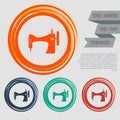 Sewing Machine icon on the red, blue, green, orange buttons for your website and design with space text. Royalty Free Stock Photo