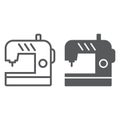 Sewing machine line and glyph icon, electric and textile, household sign, vector graphics, a linear pattern Royalty Free Stock Photo