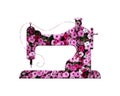 Sewing machine made of pink petunia flowers isolated on white background Royalty Free Stock Photo