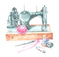 Sewing machine with needle bar, spool, thread Royalty Free Stock Photo