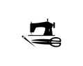 Sewing machine , needle and scisor logo vector illustration Royalty Free Stock Photo