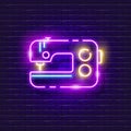 Sewing machine neon sign. Vector illustration for design. Atelier concept. Glowing icon for hand-made household appliance