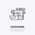 Sewing machine overlock flat line icon, logo. Vector illustration of tailor supplies for hand made shop or dressmaking