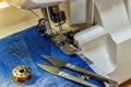 Sewing machine repair jeans trousers, close-up