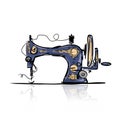 Sewing machine retro sketch for your design Royalty Free Stock Photo