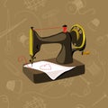 Sewing machine, seamless, sewing items Royalty Free Stock Photo