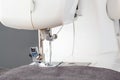 Sewing machine, stitching fabrics, needle in a round plan