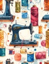 Sewing Machine and Thread Spools Pattern Royalty Free Stock Photo