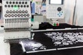 Sewing machine in work, textile fabric, nobody Royalty Free Stock Photo