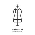 Sewing mannequin line icon. Tailoring equipment symbol. Editable stroke. Vector illustration