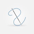 Sewing Needle with Blue Thread vector Tailoring icon or sign