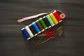 Sewing needle and colored spool yarns, multicolored spool yarns, sewing and sewing needles, scissors and scissors, tailoring mater