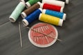 Sewing needle and colored spool yarns, multicolored spool yarns, sewing and sewing needles, scissors and scissors, tailoring mater