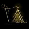 Sewing Needle with Gold Thread Embroidery in the Shape of a Christmas Tree Royalty Free Stock Photo