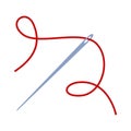 Sewing needle with red thread. Accessory for tailoring. Vector Royalty Free Stock Photo