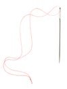 Sewing needle with red thread isolated on white Royalty Free Stock Photo