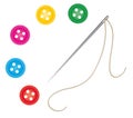 Sewing needle and thread with buttons