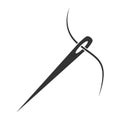 Sewing needle with thread. Glyph icon design vector