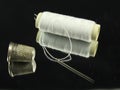 Sewing Needle thread scissors thimble tailor buttons Royalty Free Stock Photo