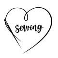 Sewing with needle. Vector hand made symbol in trendy line style.