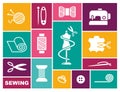 Sewing and needlework icons in flat style Royalty Free Stock Photo