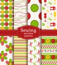 Sewing and needlework seamless patterns. Vector set.
