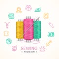 Sewing and Needlework Tools Concept. Vector