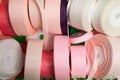 Sewing notions, colorful ribbons, close up Royalty Free Stock Photo