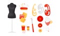 Sewing Notions and Sewing Supplies Vector Set. Tools for Handmade Activity Collection