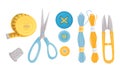 Sewing Notions and Sewing Supplies Vector Set. Tools for Handmade Activity Collection