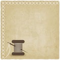 Sewing old background with spool of thread and Royalty Free Stock Photo